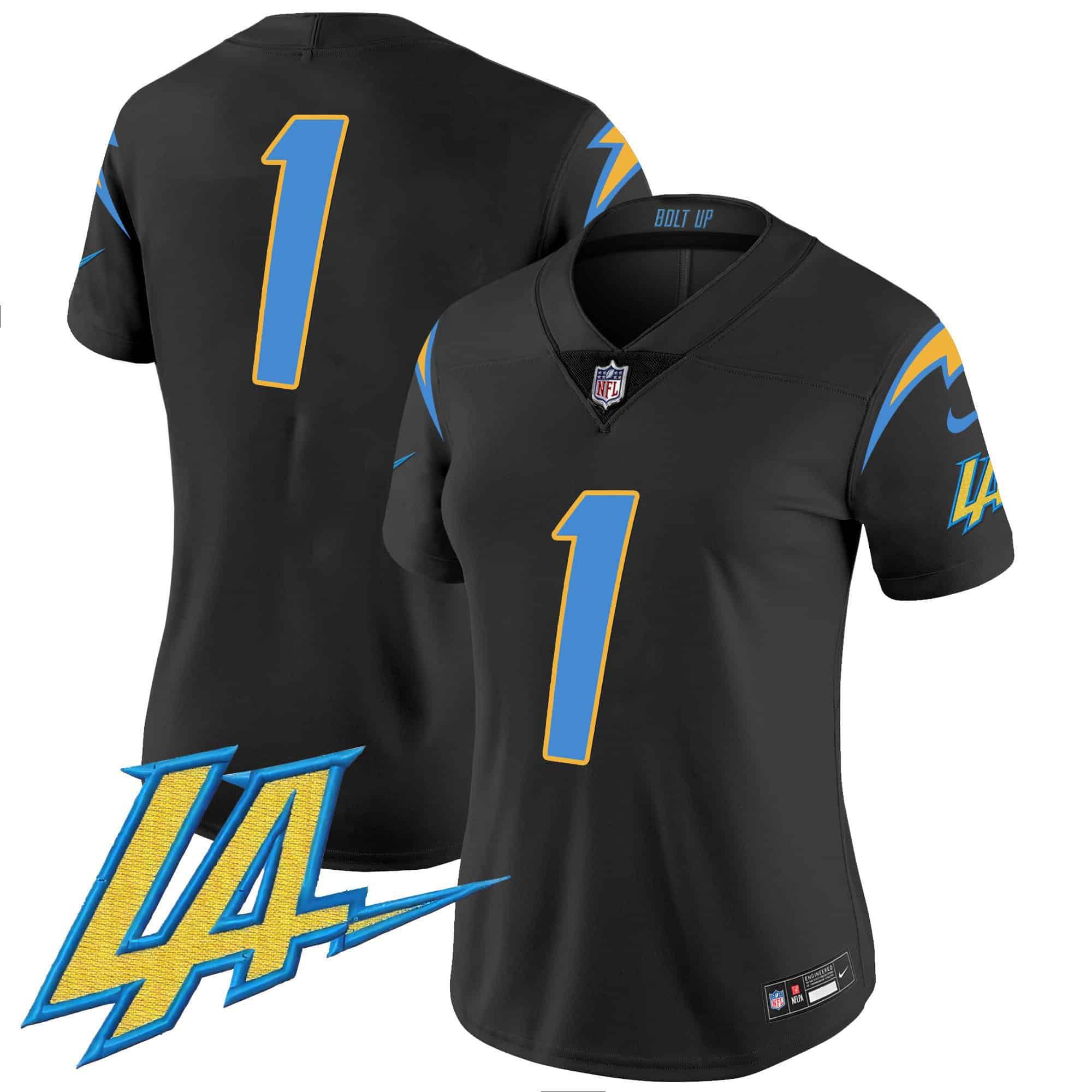 Men Los Angeles Chargers 1 No Name Black 2024 Nike Vapor Limited NFL Jersey style 1